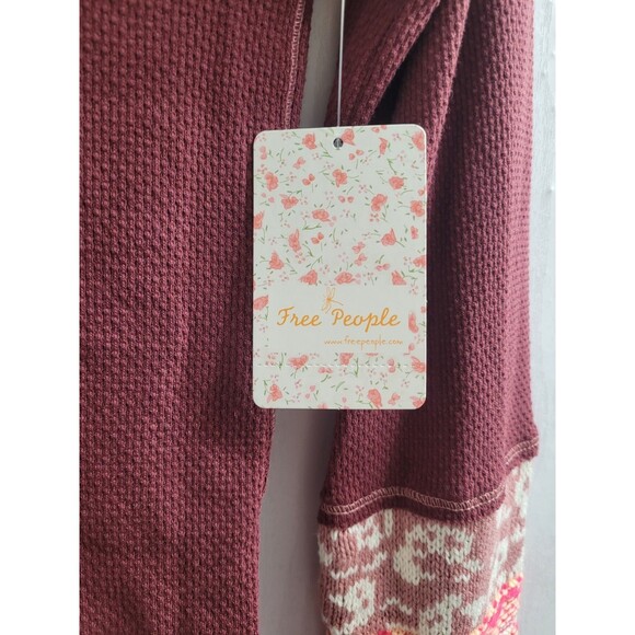 Free People We The Free Rio Vino Mixed Media Thermal Waffle Knit Top NWT Size S - Picture 7 of 9